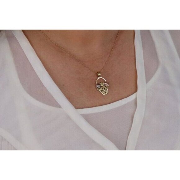 10k Yellow Gold White Gold Rose Gold Flower Basket Necklace 18" Chain - Picture 2 of 7